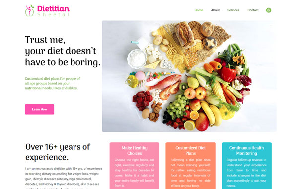 Dietitian Sheetal website project by Tyche Ventures